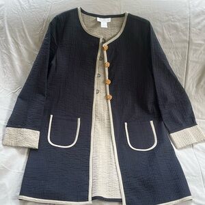 Soft Surroundings Black and Tan Quilted Blazer with Wooden Button
